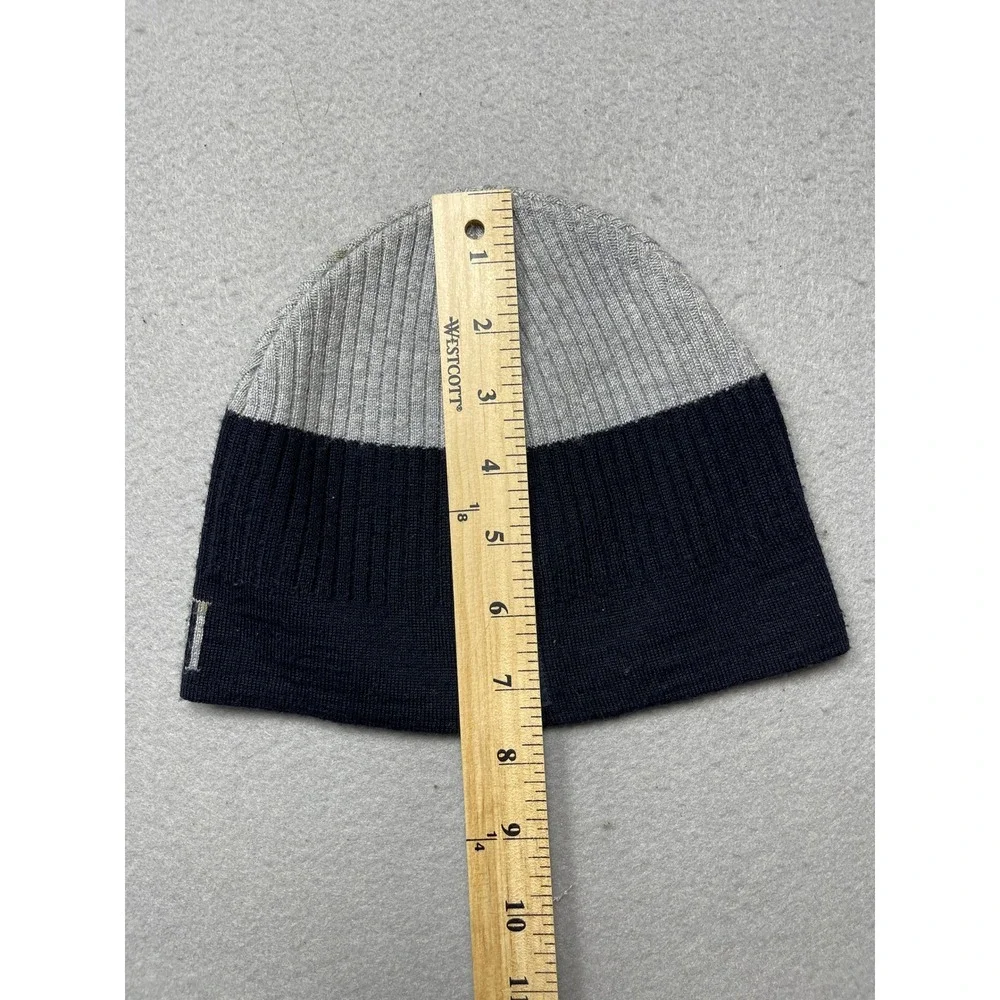 Armani Junior Beanie Ribbed Knit Navy Grey One Size Kids